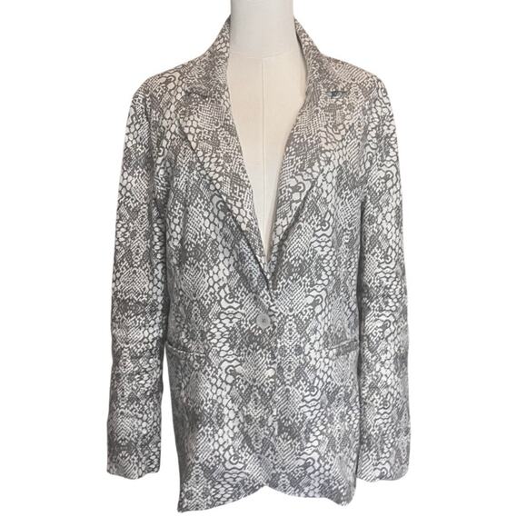 Anthropologie Level 99 Grey Snake Print Linen Blazer Large - Picture 3 of 9